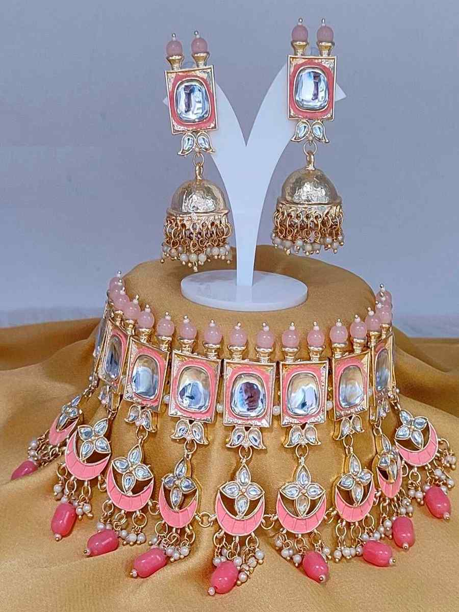 Pink Alloy Traditional Wear Meenakari Necklace