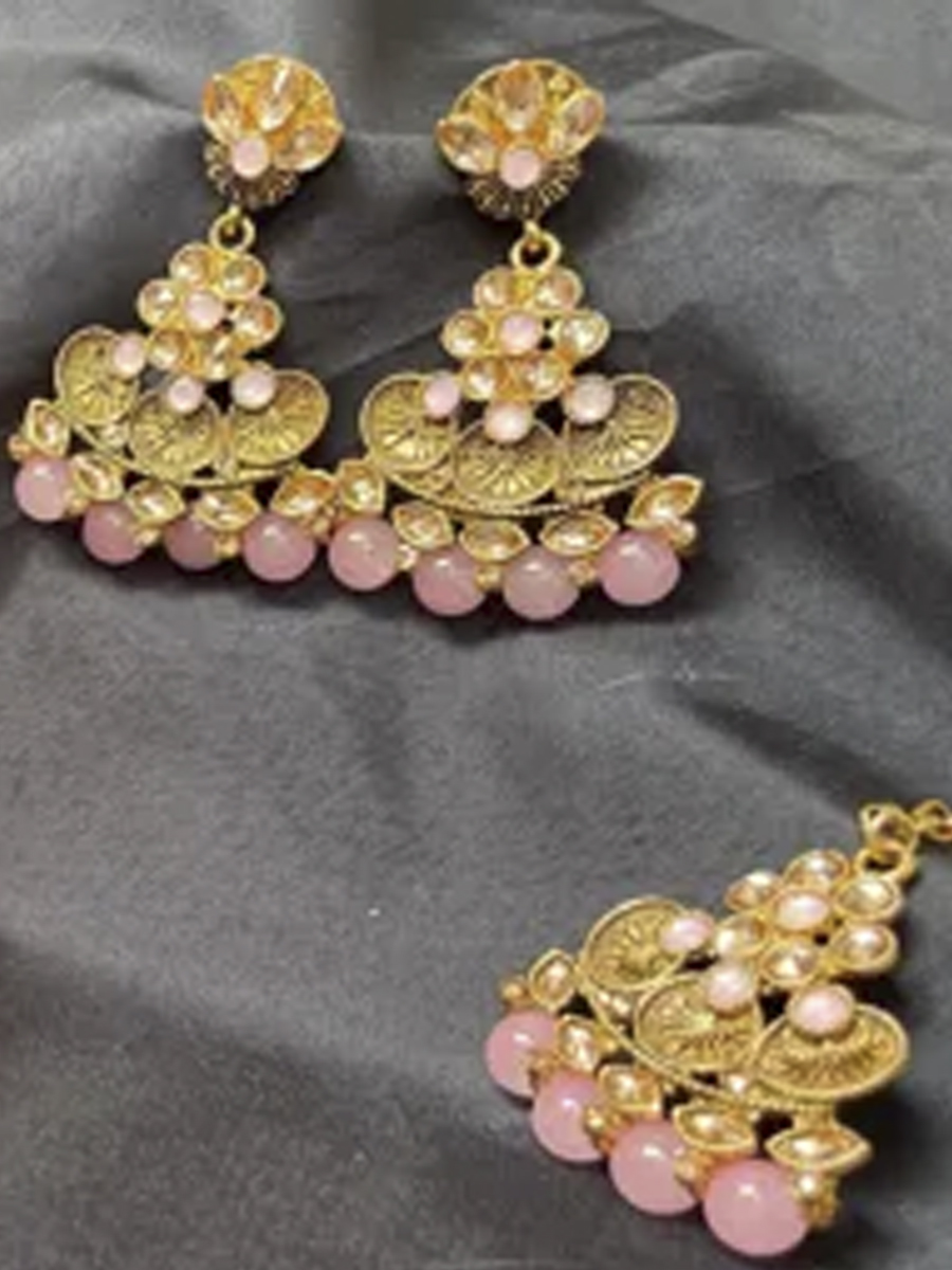 Pink Alloy Wedding Wear Kundan Necklace