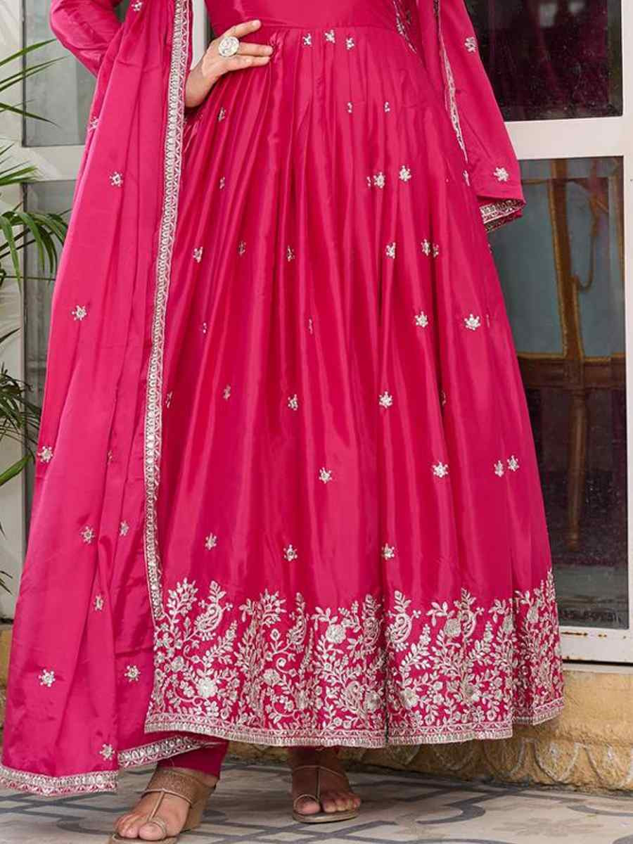 Pink American Silk Embroidered Festival Casual Ready Anarkali Salwar Kameez