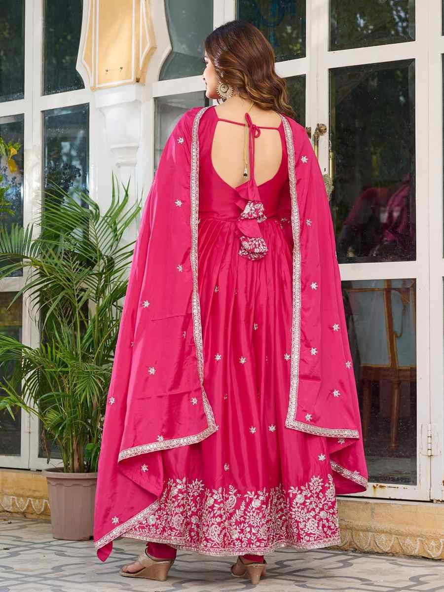 Pink American Silk Embroidered Festival Casual Ready Anarkali Salwar Kameez