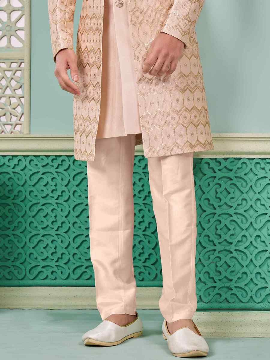 Pink Art Banarasi Silk Embroidered Festival Wedding Sherwani