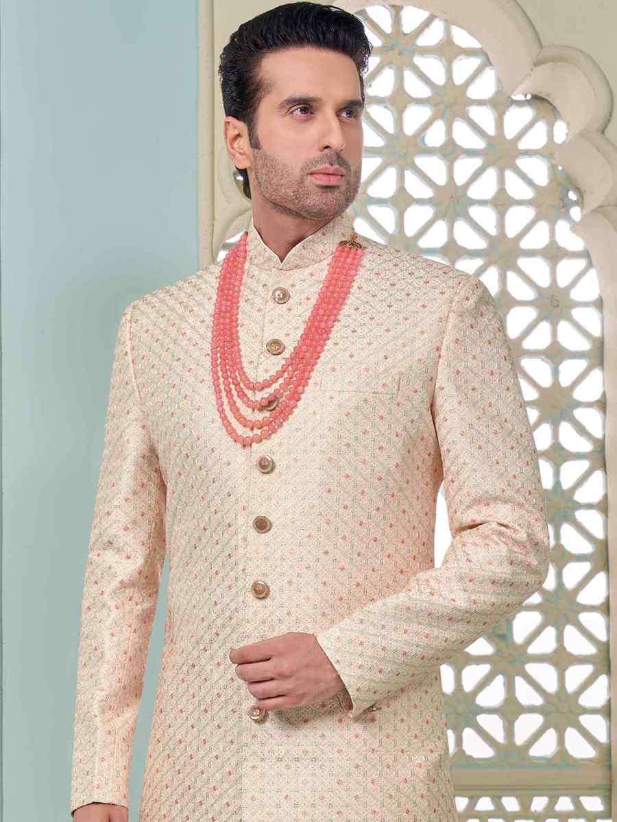 Pink Art Banarasi Silk Embroidered Festival Wedding Sherwani