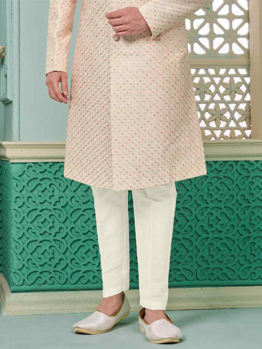 Pink Art Banarasi Silk Embroidered Festival Wedding Sherwani