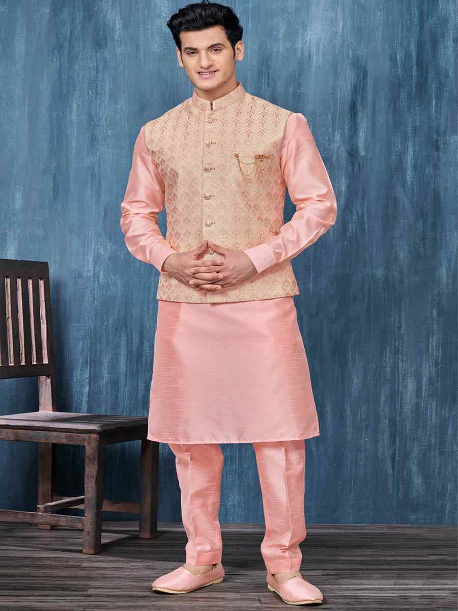 Pink Art Banarasi Silk Woven Festival Wedding Kurta