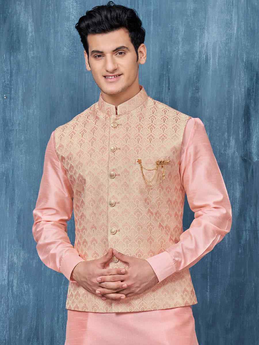 Pink Art Banarasi Silk Woven Festival Wedding Kurta