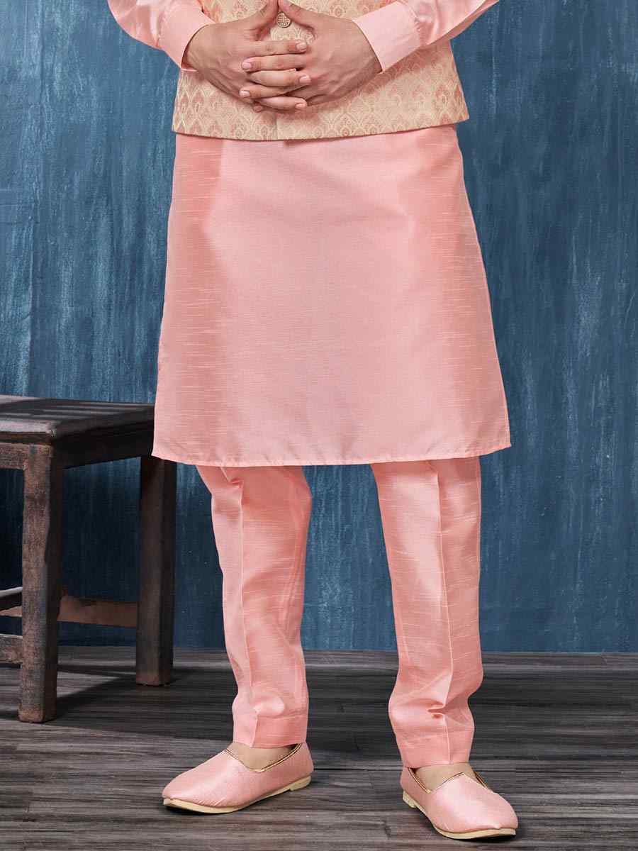 Pink Art Banarasi Silk Woven Festival Wedding Kurta