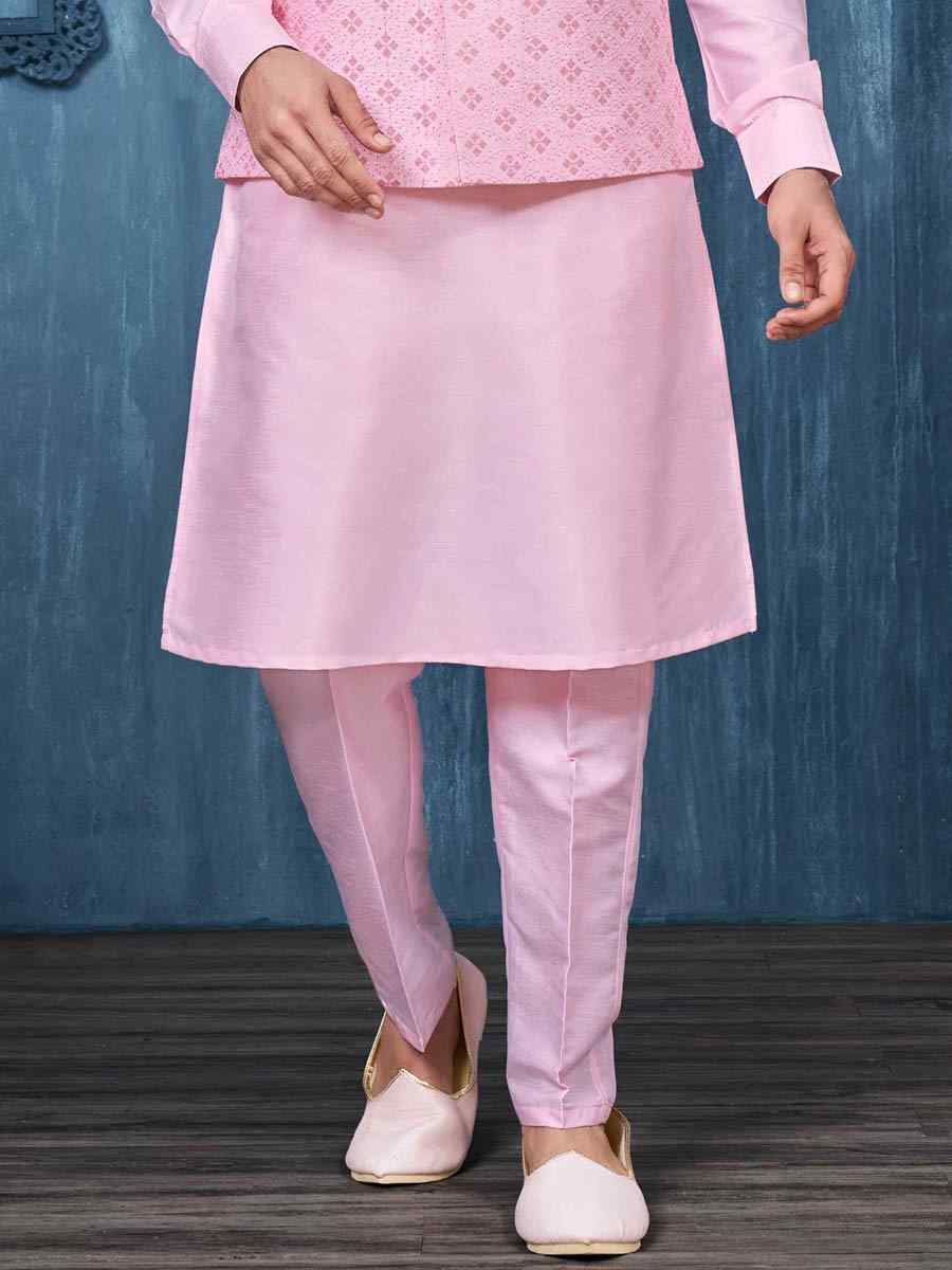 Pink Art Banarasi Silk Woven Festival Wedding Kurta