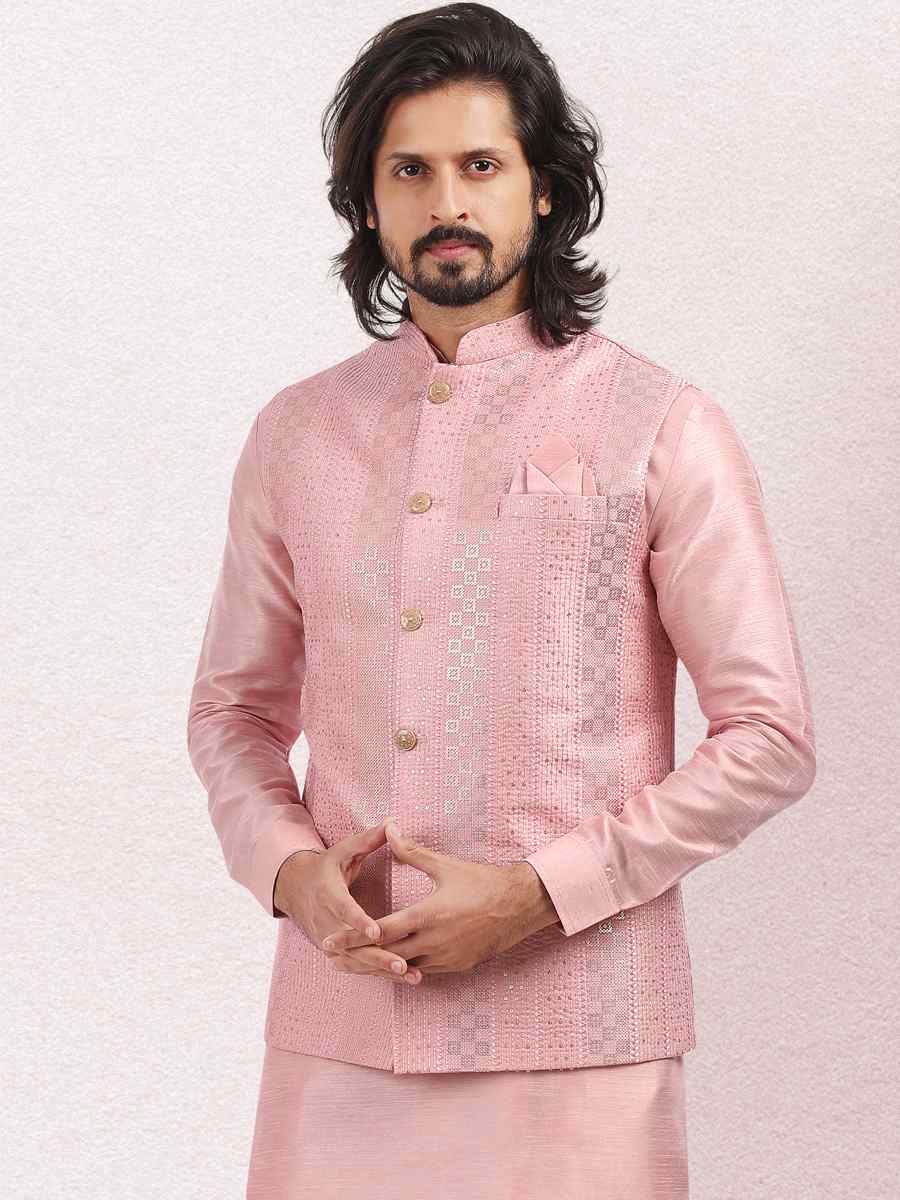 Pink Art Banarasi Silk Woven Festival Wedding Kurta