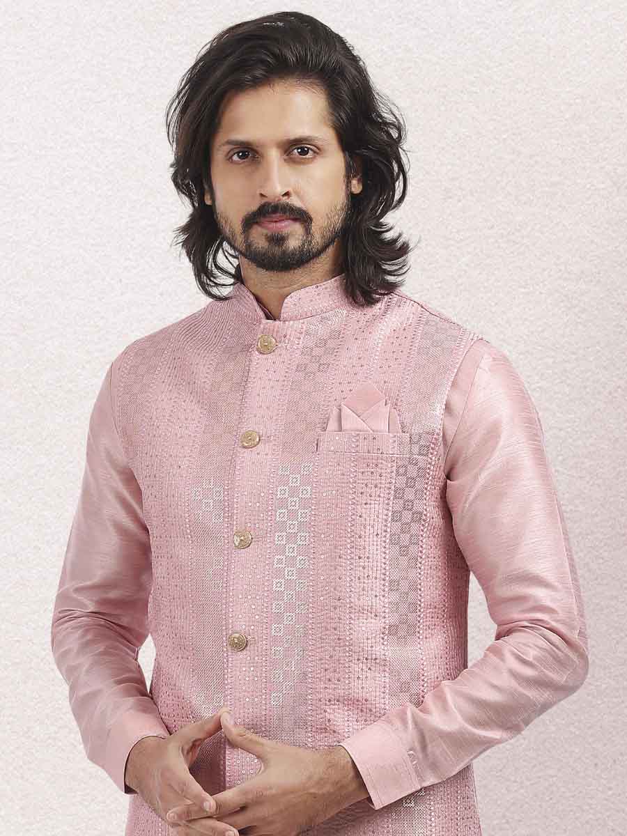 Pink Art Banarasi Silk Woven Festival Wedding Kurta