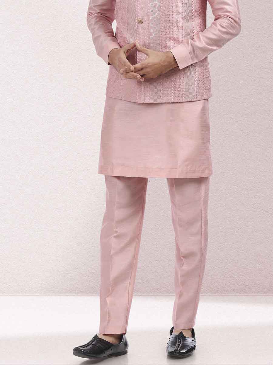 Pink Art Banarasi Silk Woven Festival Wedding Kurta