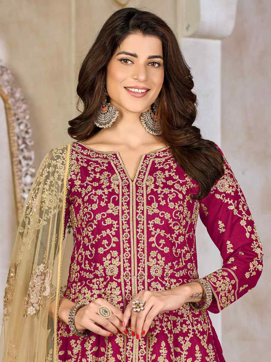 Pink Art Silk  Embroidered Bridal Festival Wedding Lawn Salwar Kameez