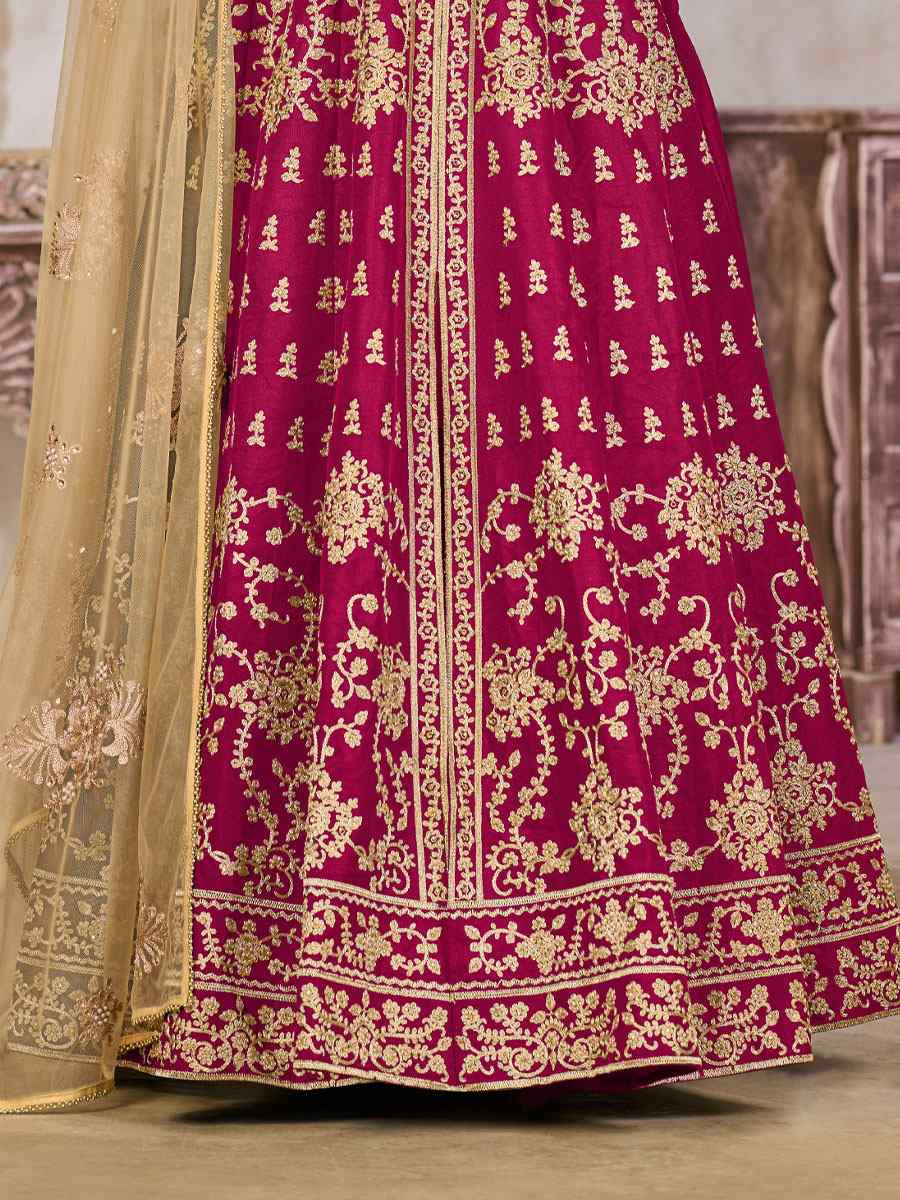 Pink Art Silk  Embroidered Bridal Festival Wedding Lawn Salwar Kameez