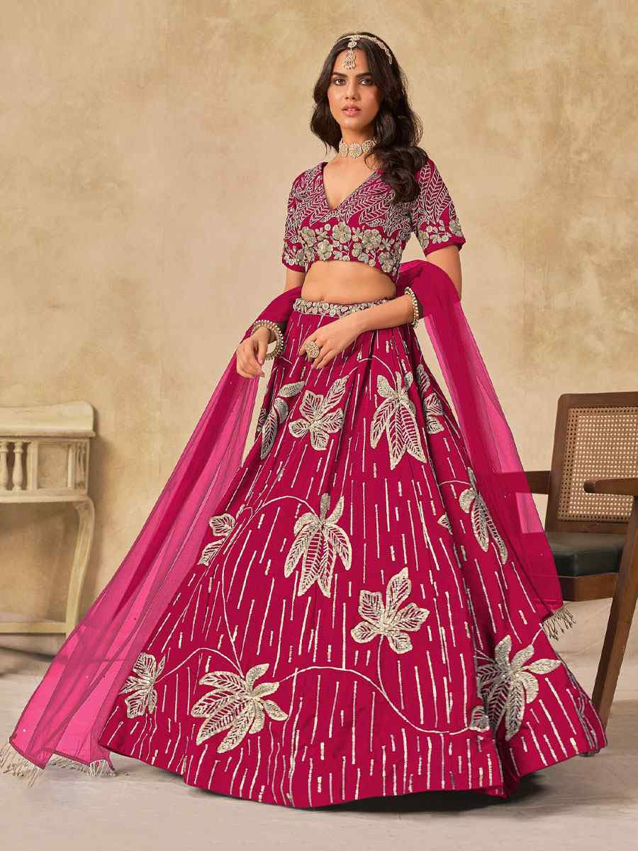 Pink Art Silk Embroidered Bridal Wedding Reception Festival Heavy Border Lehenga Choli