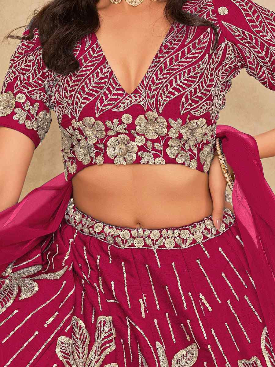 Pink Art Silk Embroidered Bridal Wedding Reception Festival Heavy Border Lehenga Choli
