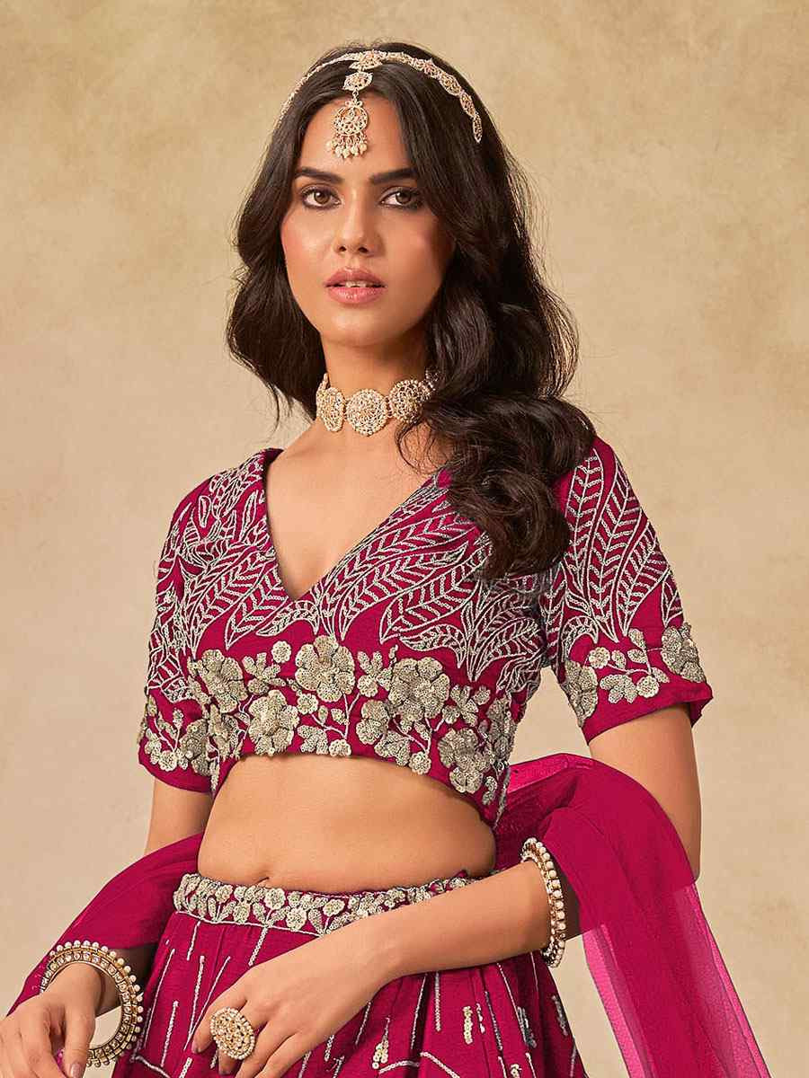 Pink Art Silk Embroidered Bridal Wedding Reception Festival Heavy Border Lehenga Choli
