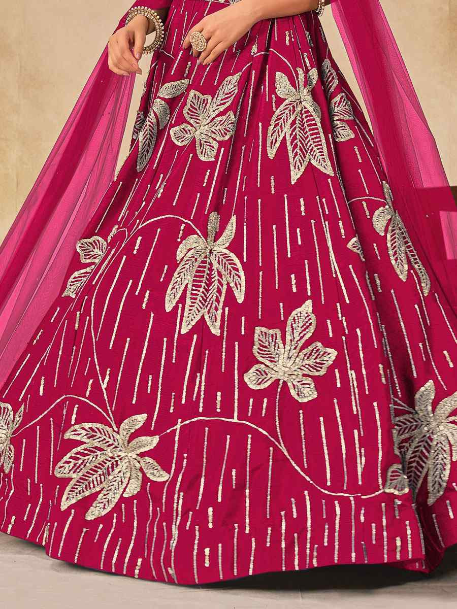 Pink Art Silk Embroidered Bridal Wedding Reception Festival Heavy Border Lehenga Choli