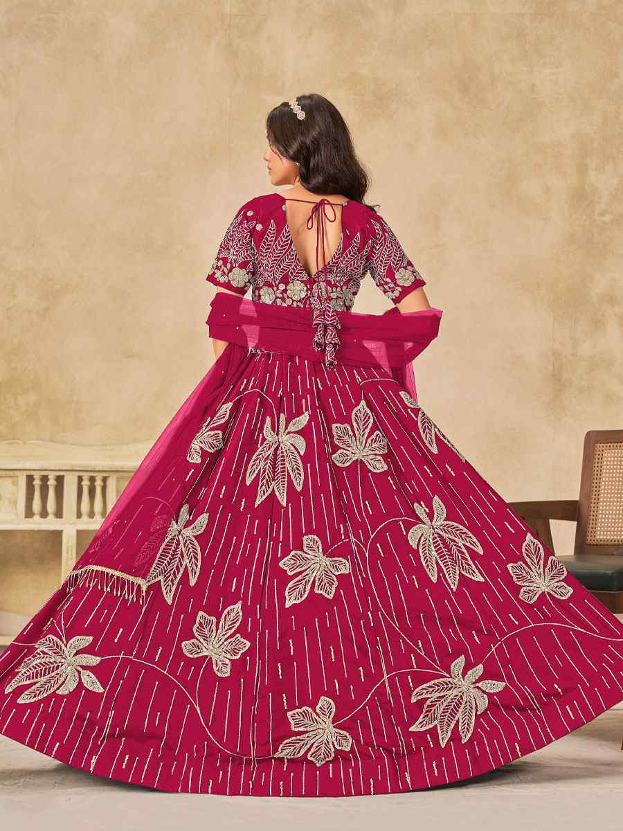 Pink Art Silk Embroidered Bridal Wedding Reception Festival Heavy Border Lehenga Choli