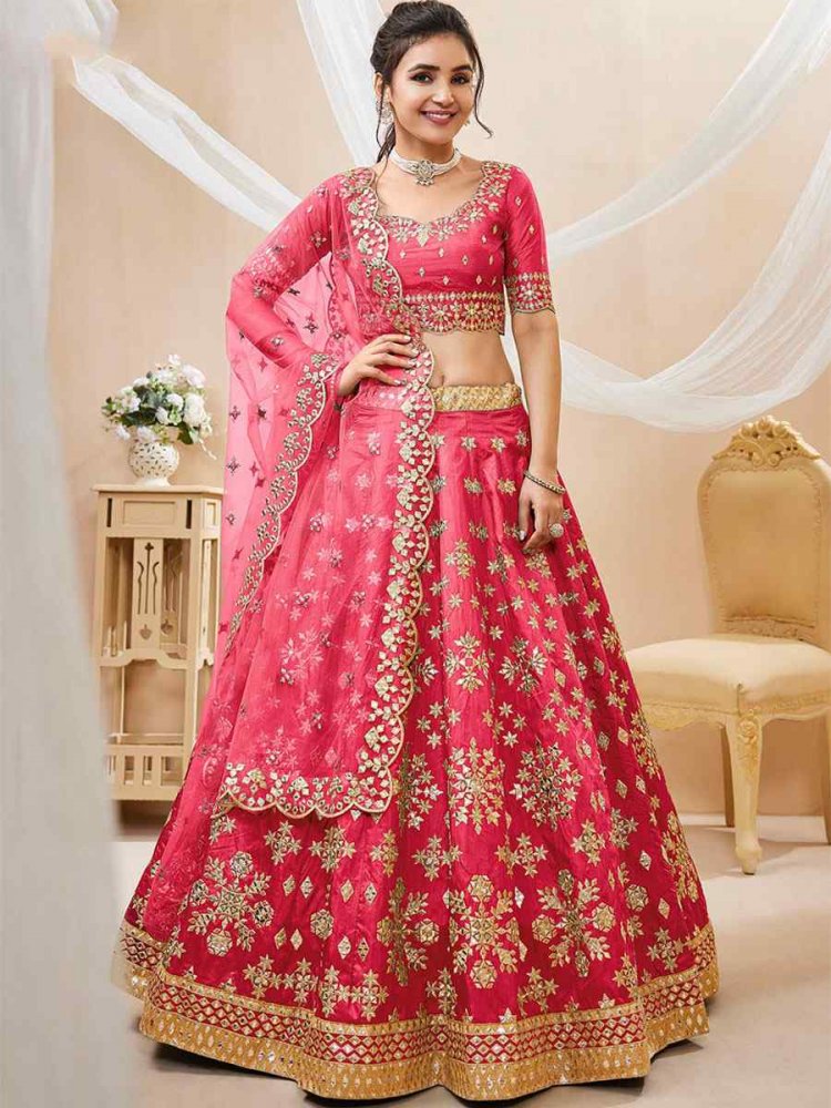 Pink Art Silk Embroidered Bridesmaid Wedding Heavy Border Lehenga Choli