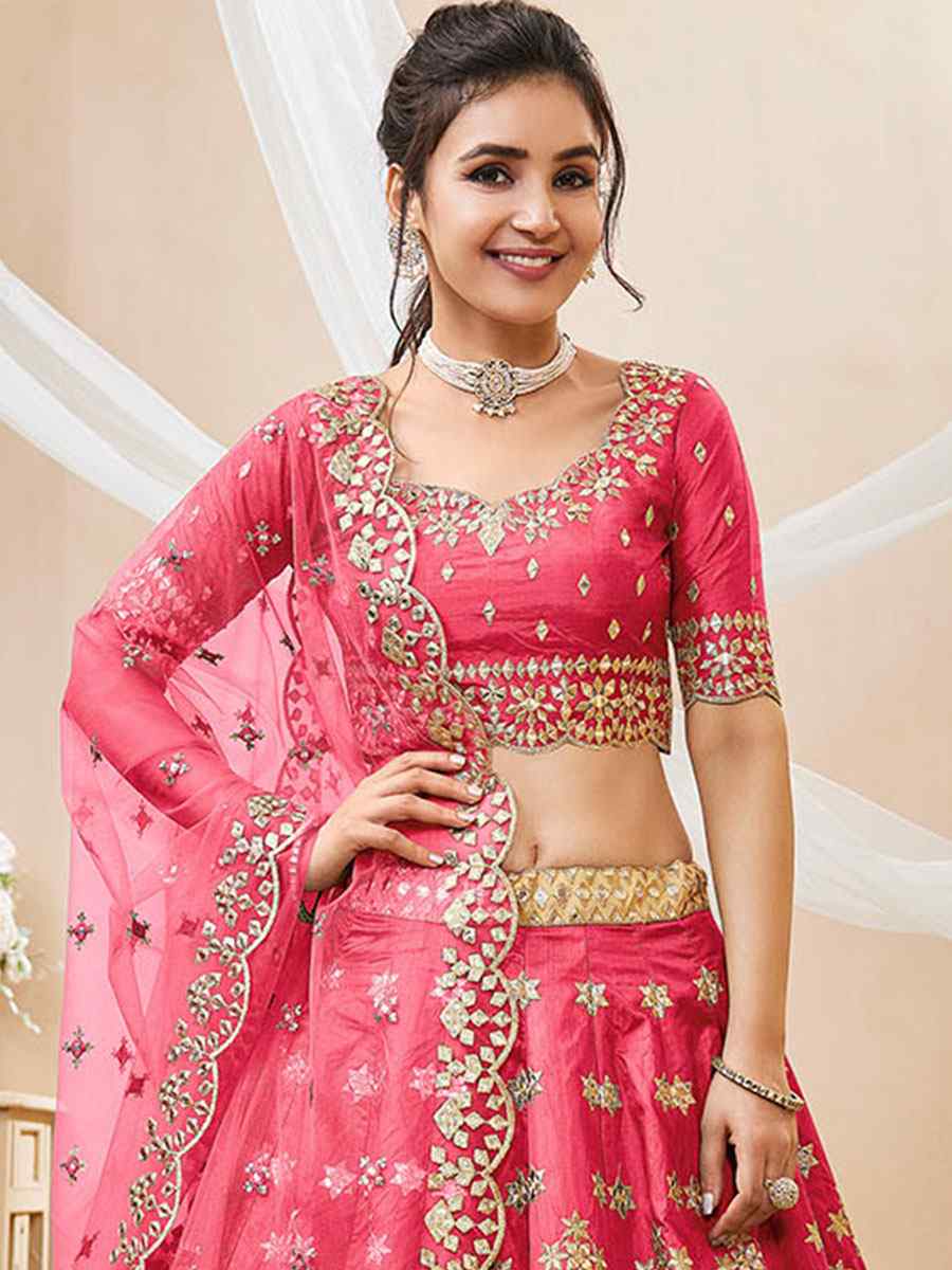 Pink Art Silk Embroidered Bridesmaid Wedding Heavy Border Lehenga Choli