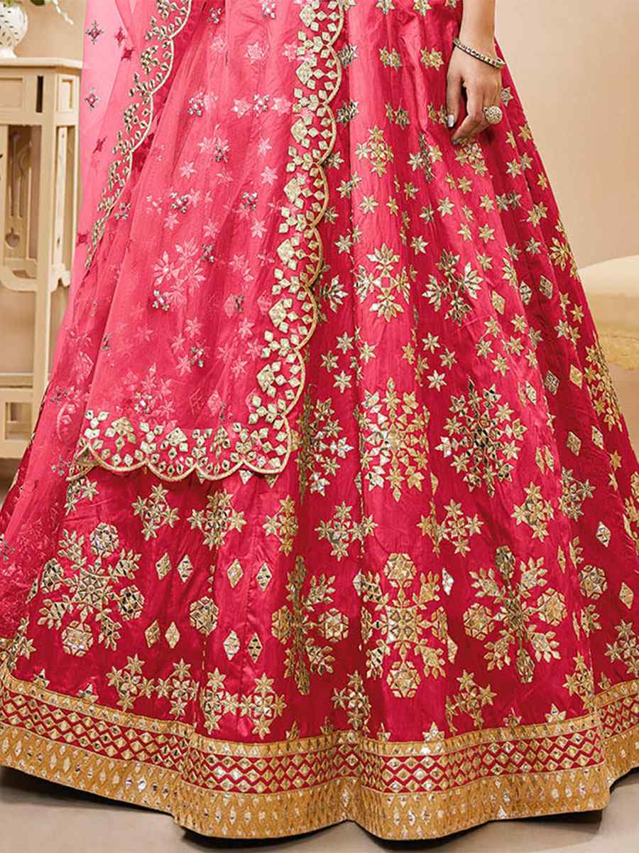 Pink Art Silk Embroidered Bridesmaid Wedding Heavy Border Lehenga Choli