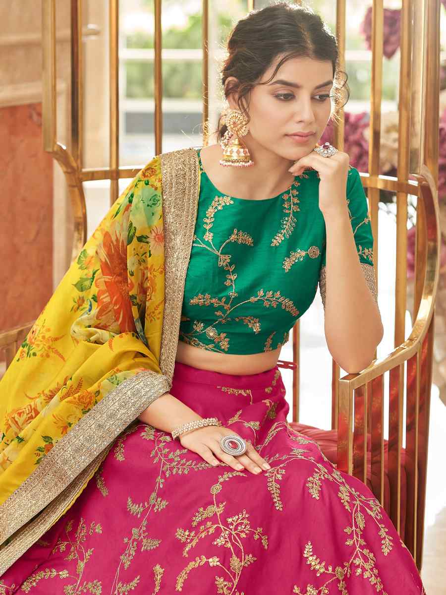 Pink Art Silk Embroidered Engagement Wedding Heavy Border Lehenga Choli