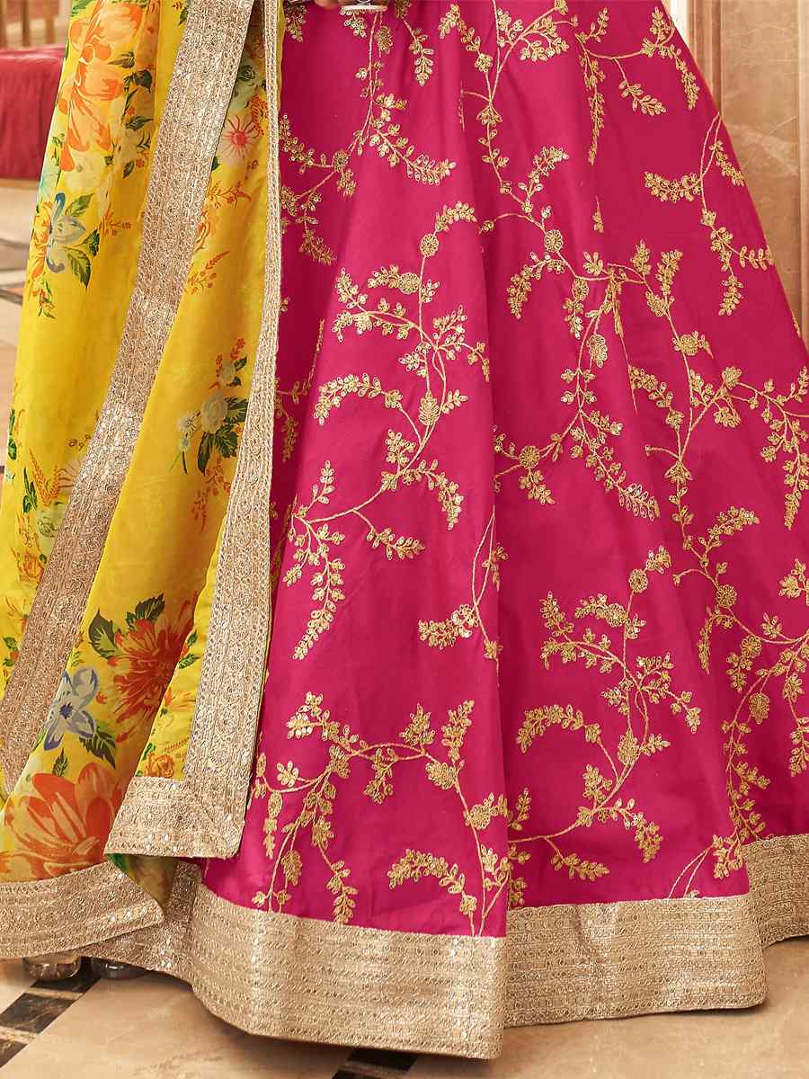 Pink Art Silk Embroidered Engagement Wedding Heavy Border Lehenga Choli