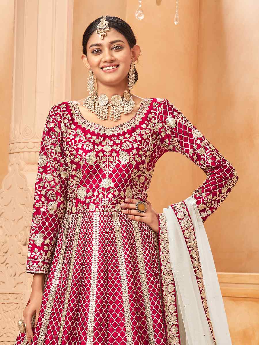 Pink Art Silk Embroidered Festival Wedding Anarkali Salwar Kameez