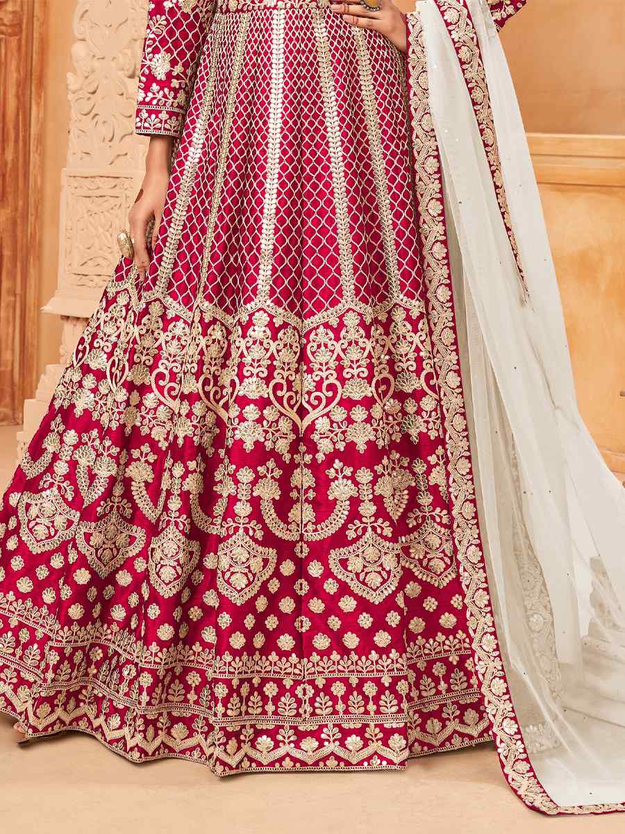 Pink Art Silk Embroidered Festival Wedding Anarkali Salwar Kameez