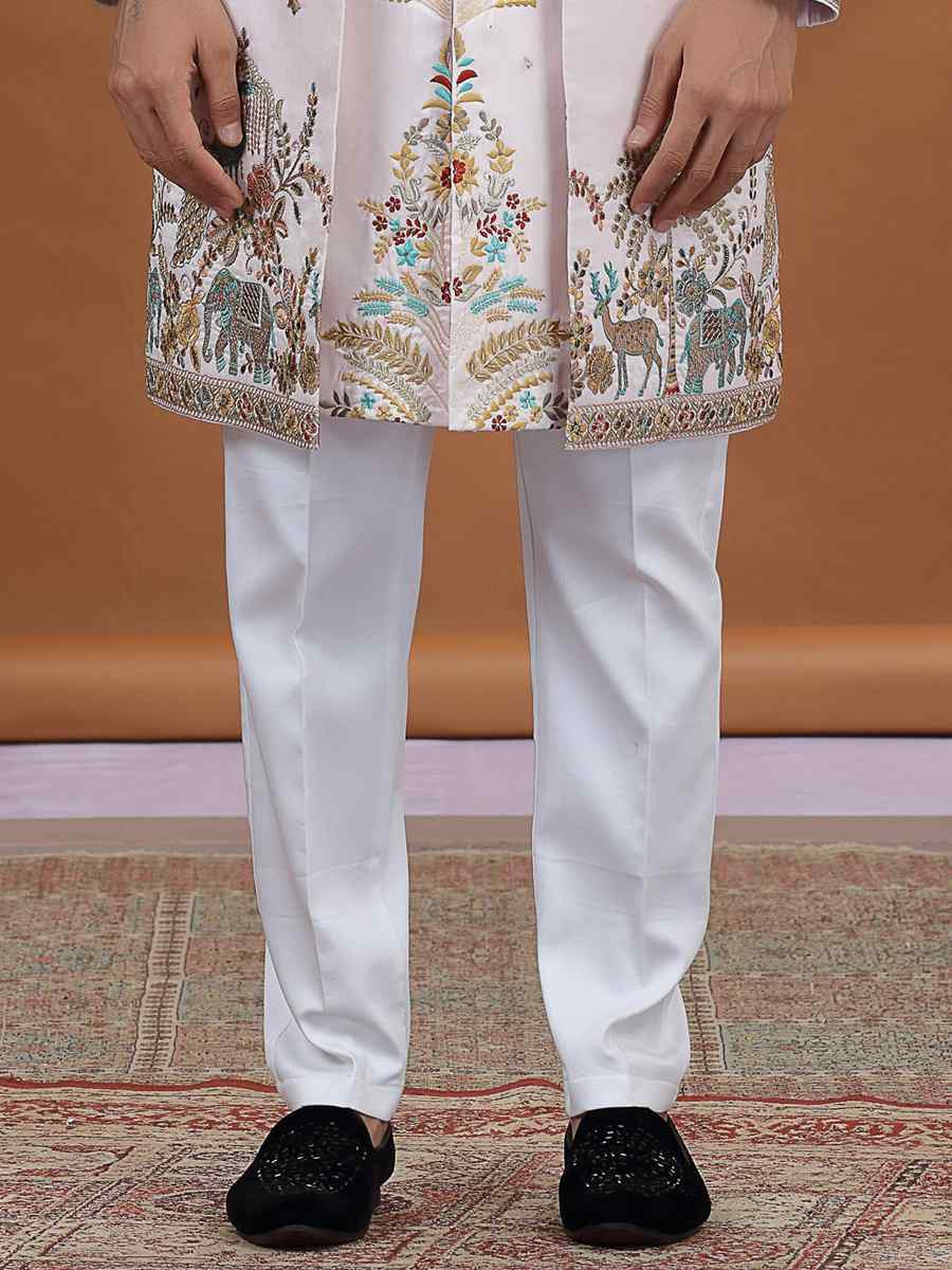 Pink Art Silk Embroidered Festival Wedding Mens 3 PCS Indo Western Set