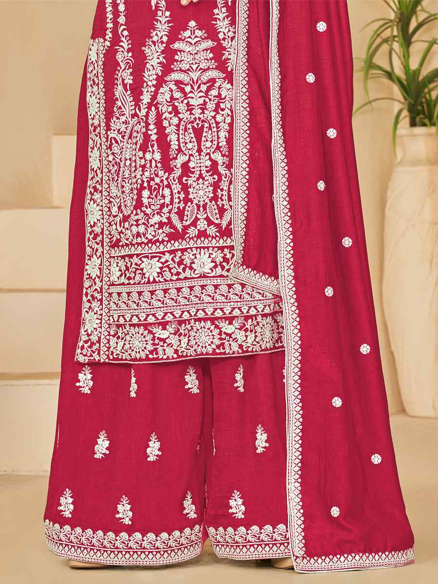 Pink Art Silk Embroidered Festival Wedding Palazzo Pant Salwar Kameez