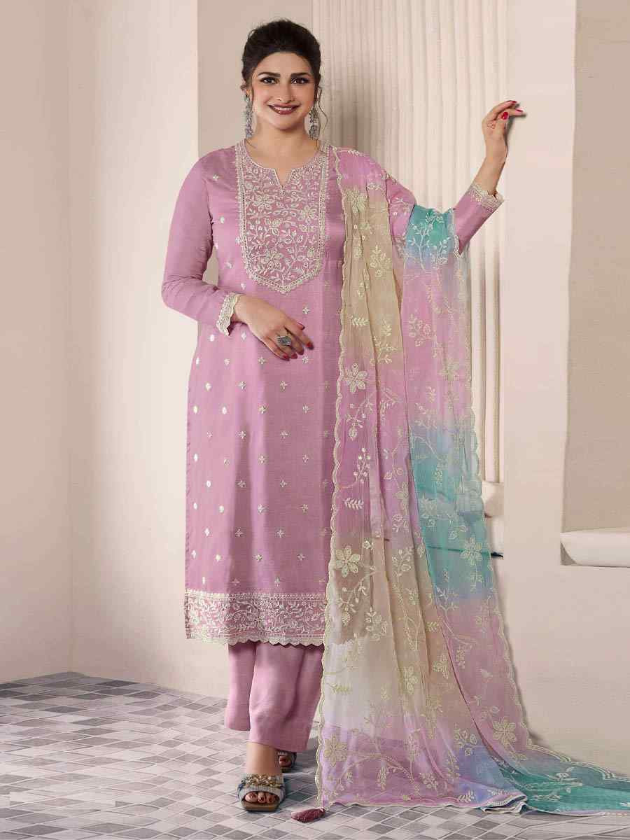 Pink Art Silk Embroidered Festival Wedding Pant Salwar Kameez