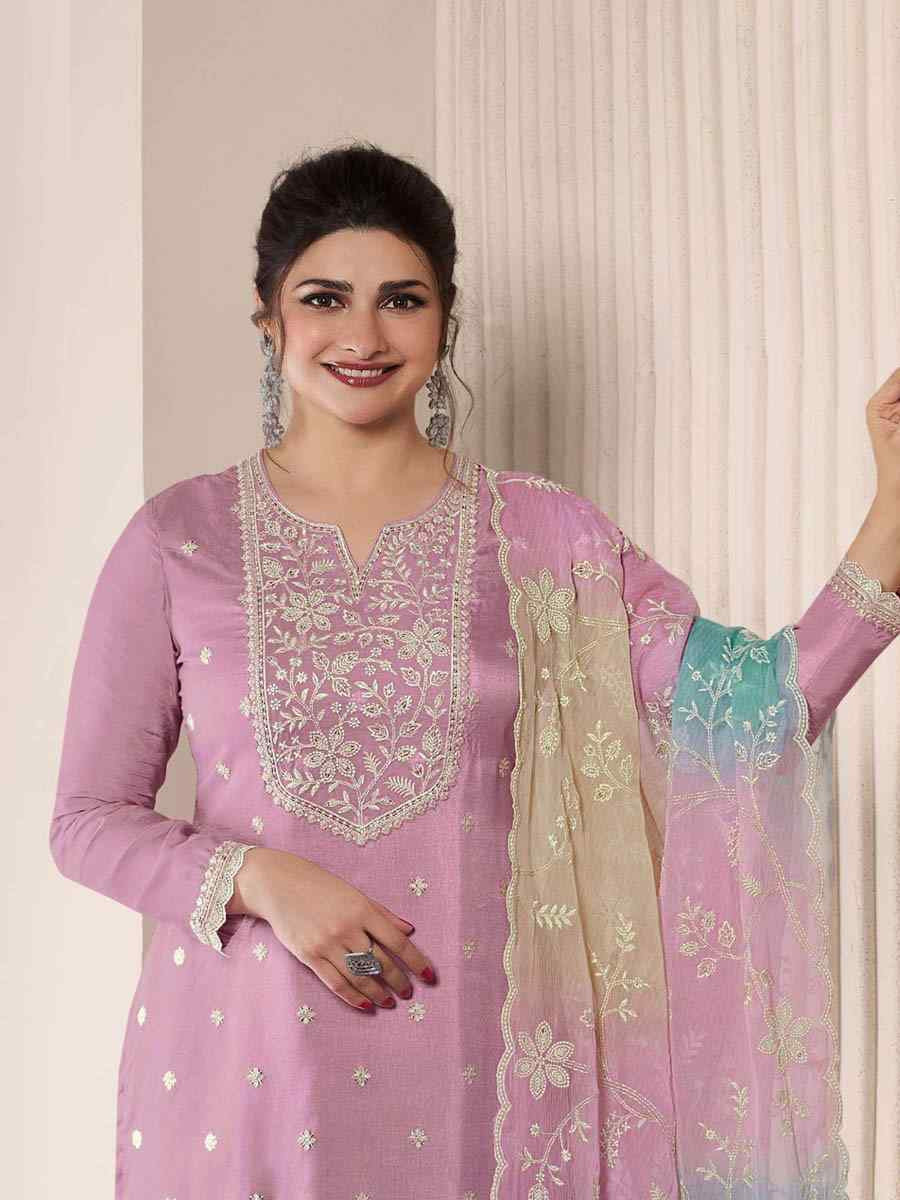 Pink Art Silk Embroidered Festival Wedding Pant Salwar Kameez