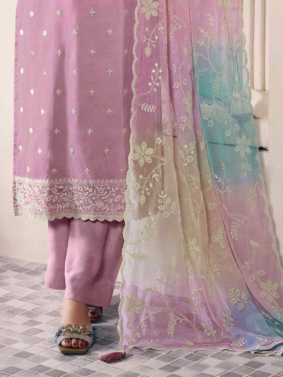 Pink Art Silk Embroidered Festival Wedding Pant Salwar Kameez