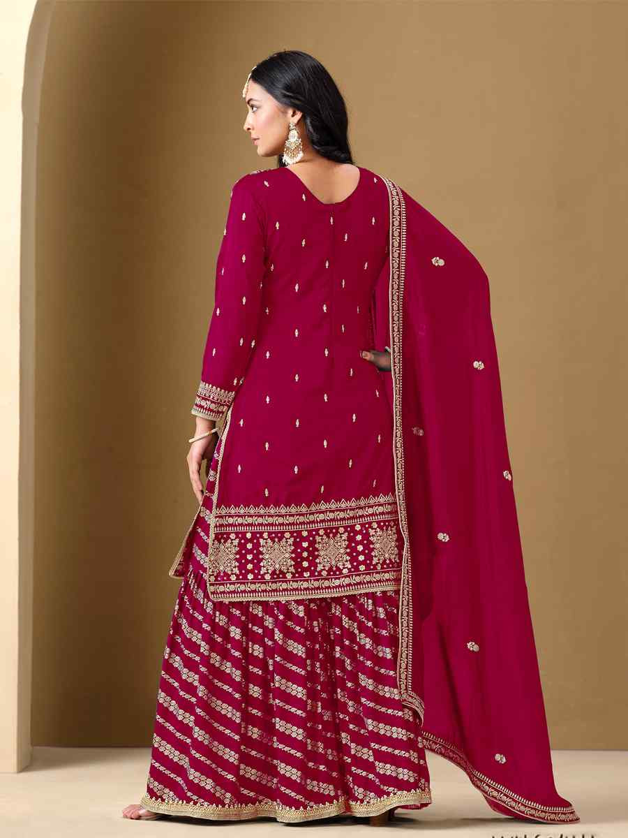 Pink Art Silk Embroidered Festival Wedding Sharara Pant Salwar Kameez