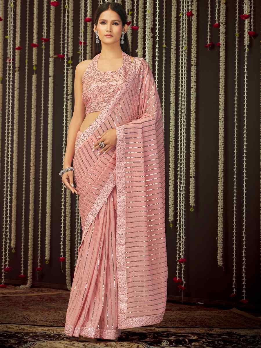 Pink Art Silk Embroidered Party Festival Classic Style Saree