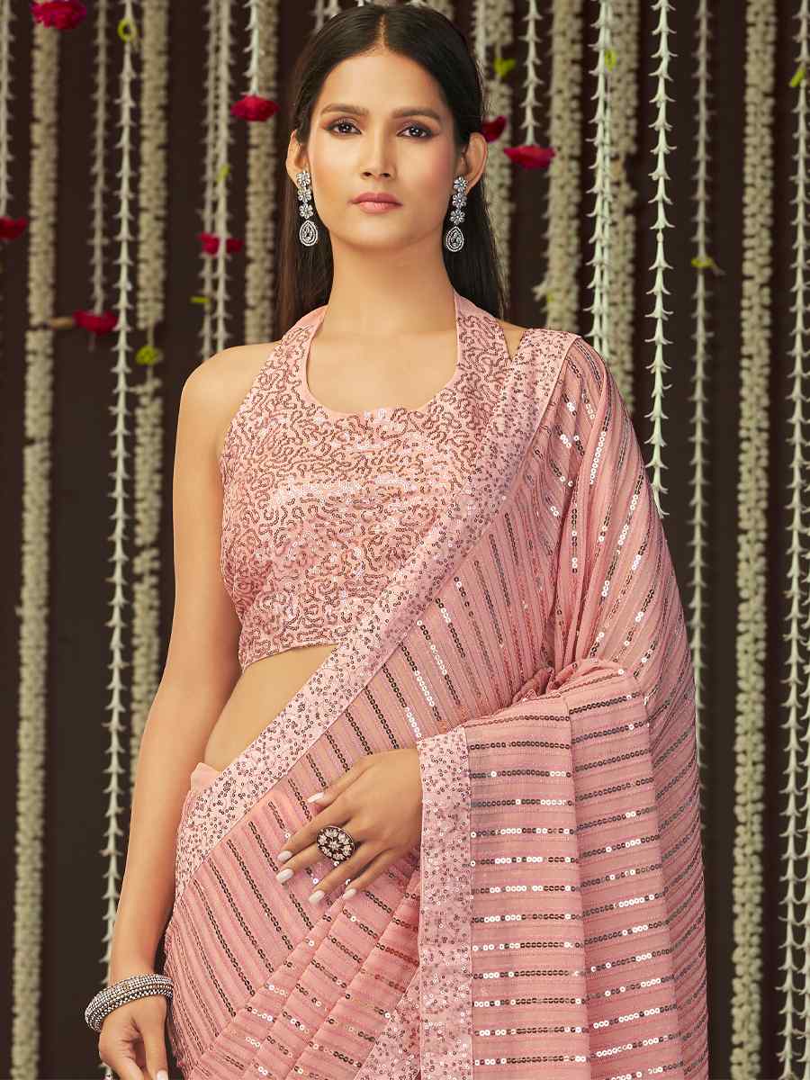 Pink Art Silk Embroidered Party Festival Classic Style Saree
