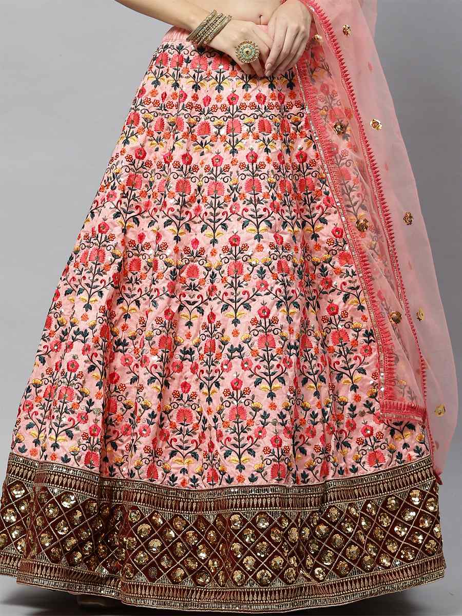 Pink Art Silk Embroidered Party Wear Wedding Heavy Border Lehenga Choli