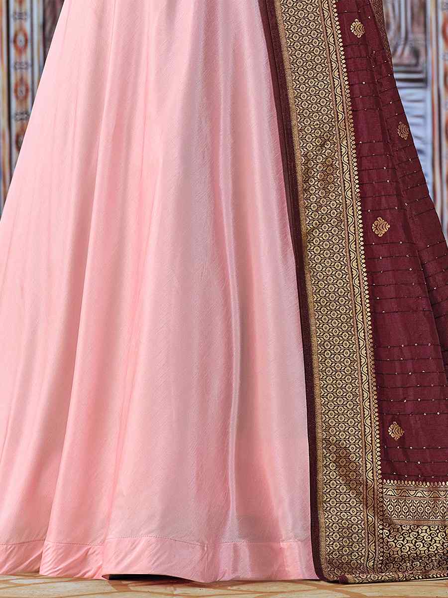 Pink Art Silk Embroidered Wedding Festival Anarkali Salwar Kameez