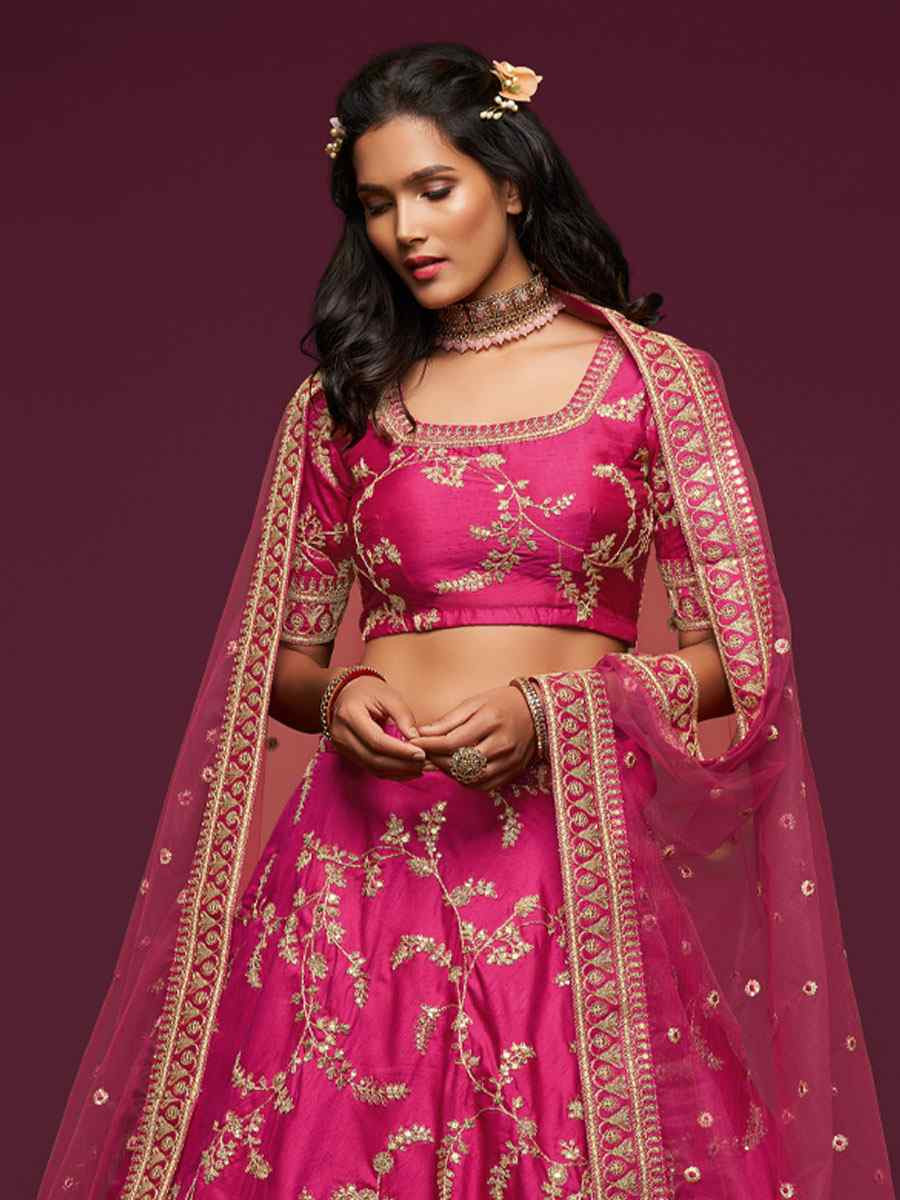Pink Art Silk Embroidered Wedding Reception Festival Heavy Border Lehenga Choli