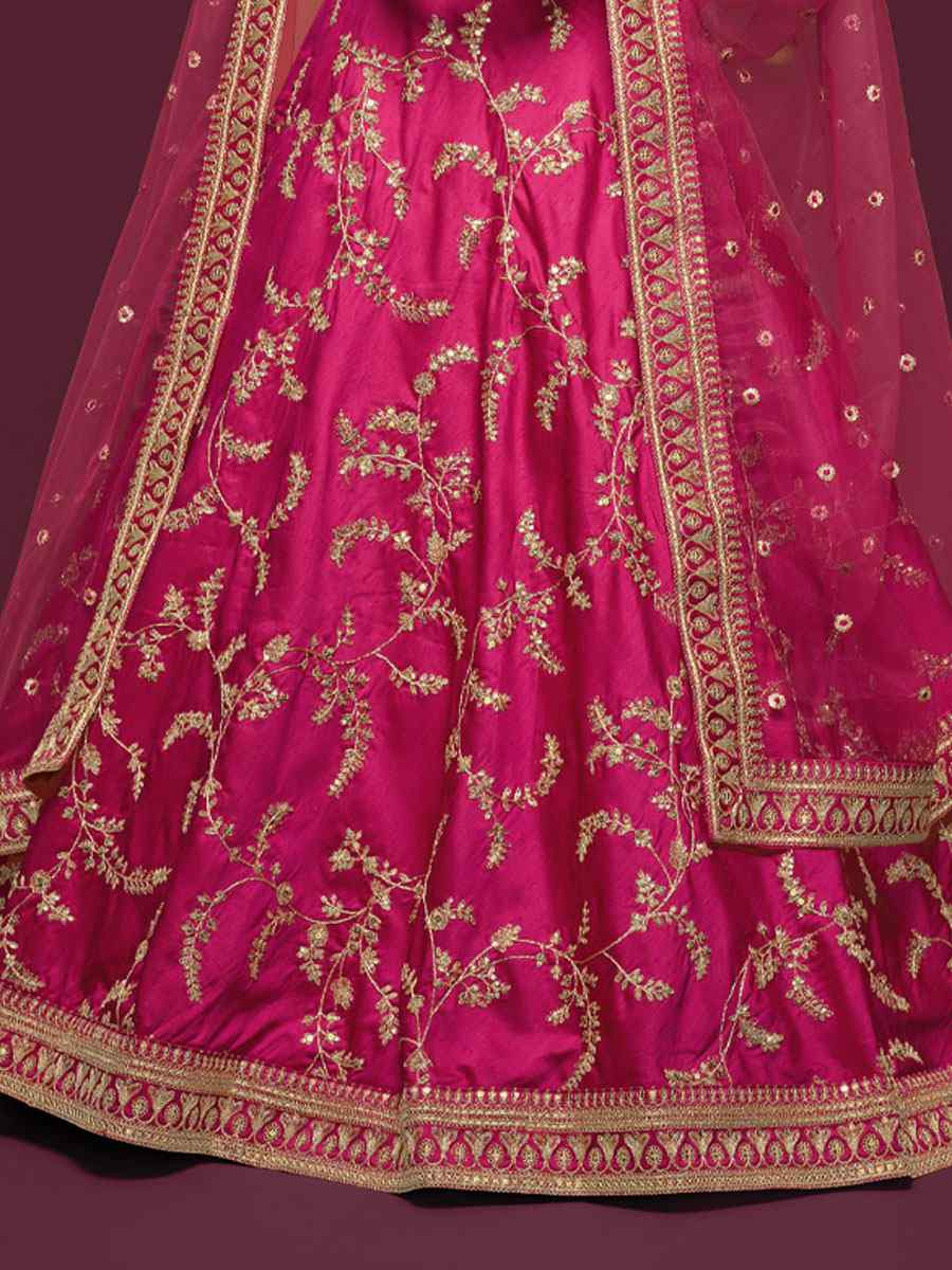 Pink Art Silk Embroidered Wedding Reception Festival Heavy Border Lehenga Choli
