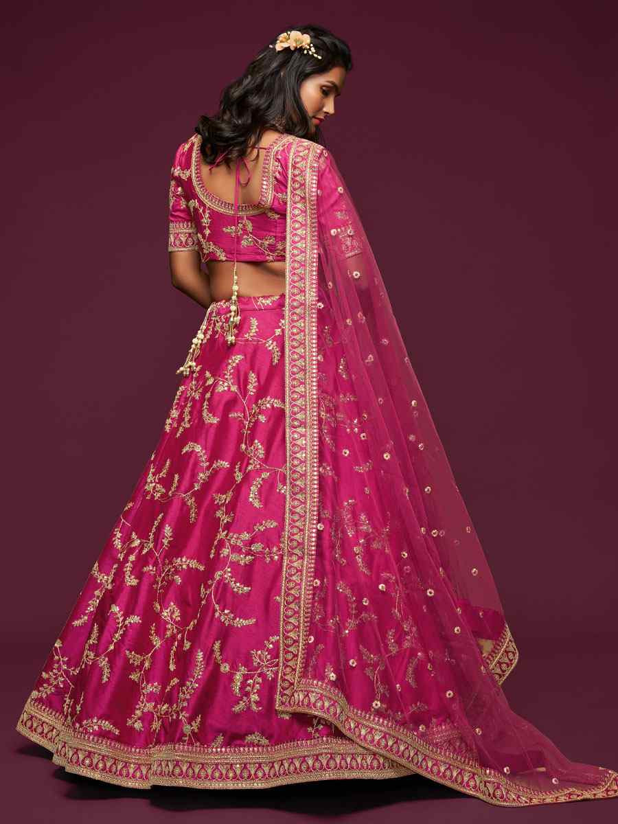 Pink Art Silk Embroidered Wedding Reception Festival Heavy Border Lehenga Choli
