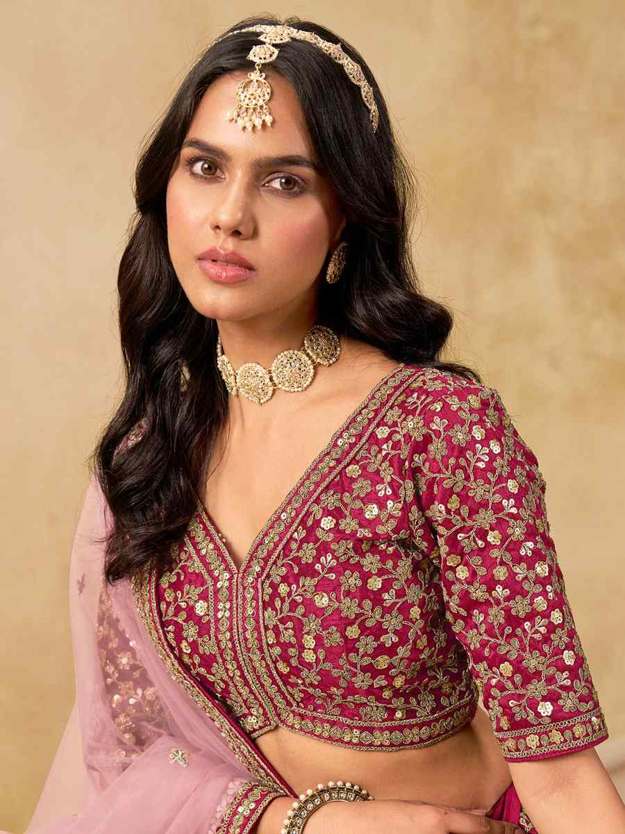 Pink Art Silk Embroidered Wedding Reception Festival Heavy Border Lehenga Choli