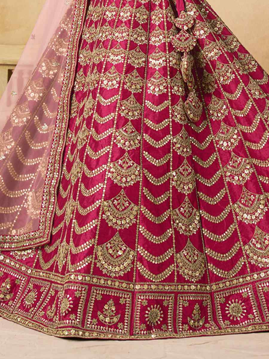 Pink Art Silk Embroidered Wedding Reception Festival Heavy Border Lehenga Choli