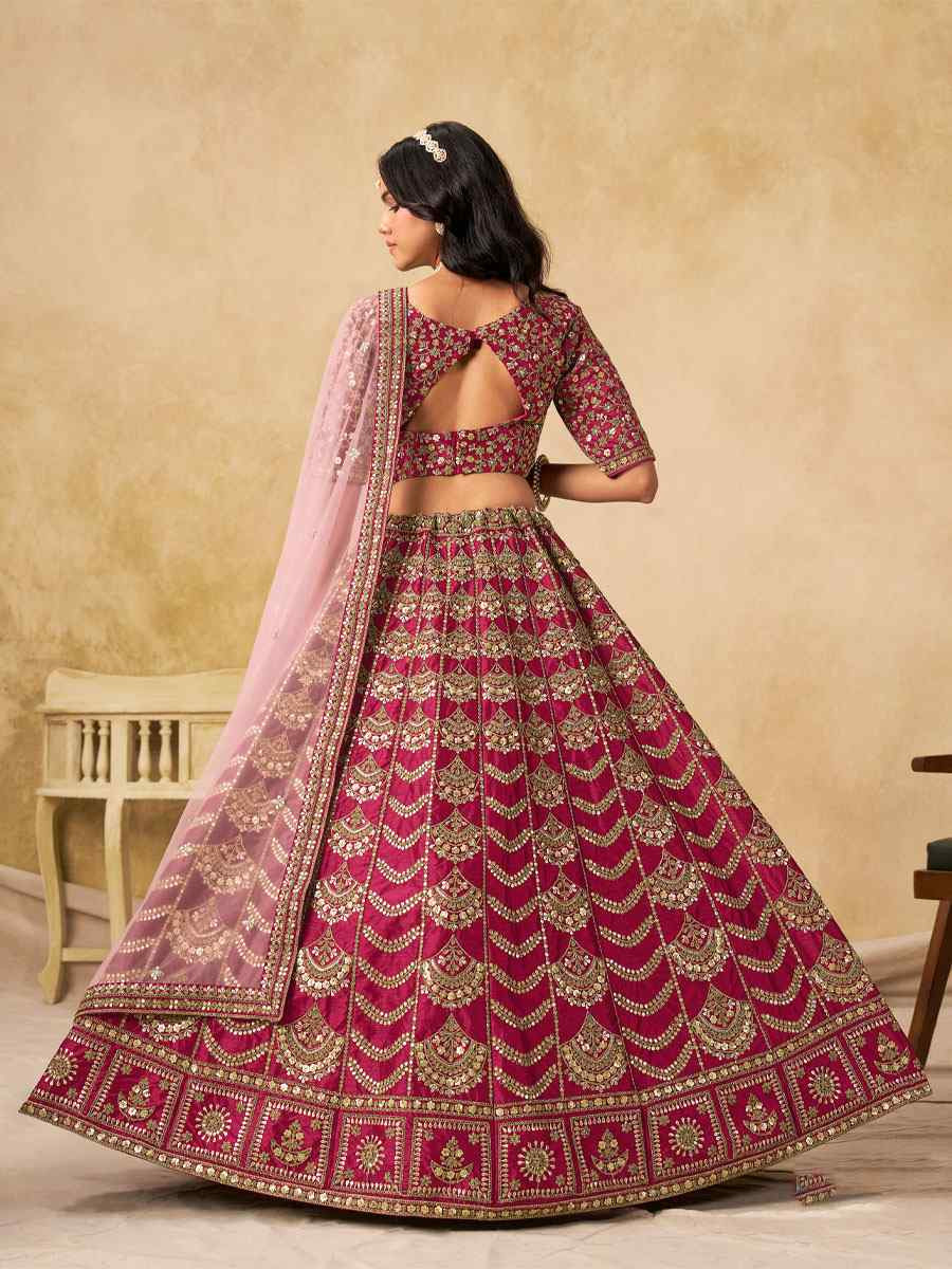 Pink Art Silk Embroidered Wedding Reception Festival Heavy Border Lehenga Choli