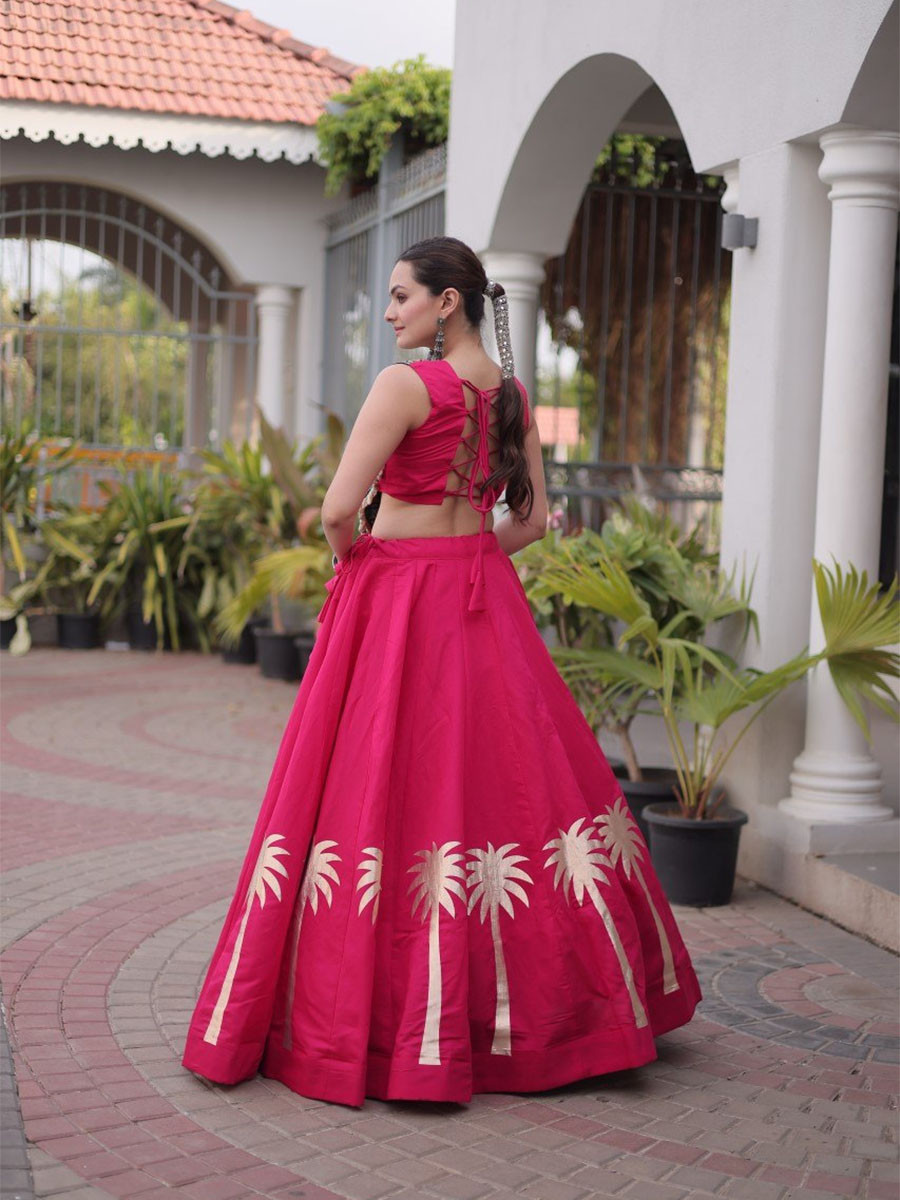 Pink Art Silk Embroidery Wedding Reception Festival Party Wear Circular Lehenga Choli