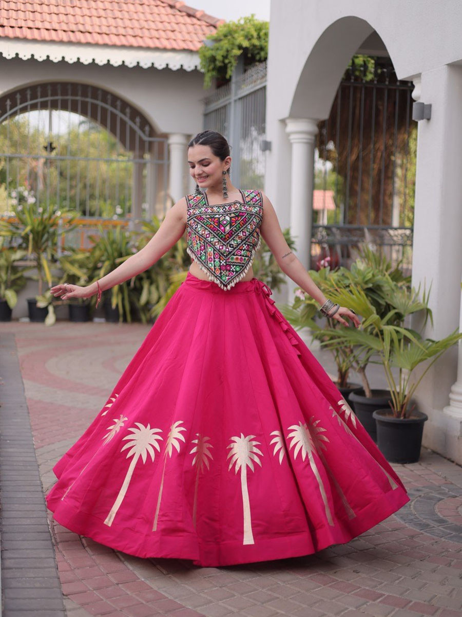 Pink Art Silk Embroidery Wedding Reception Festival Party Wear Circular Lehenga Choli