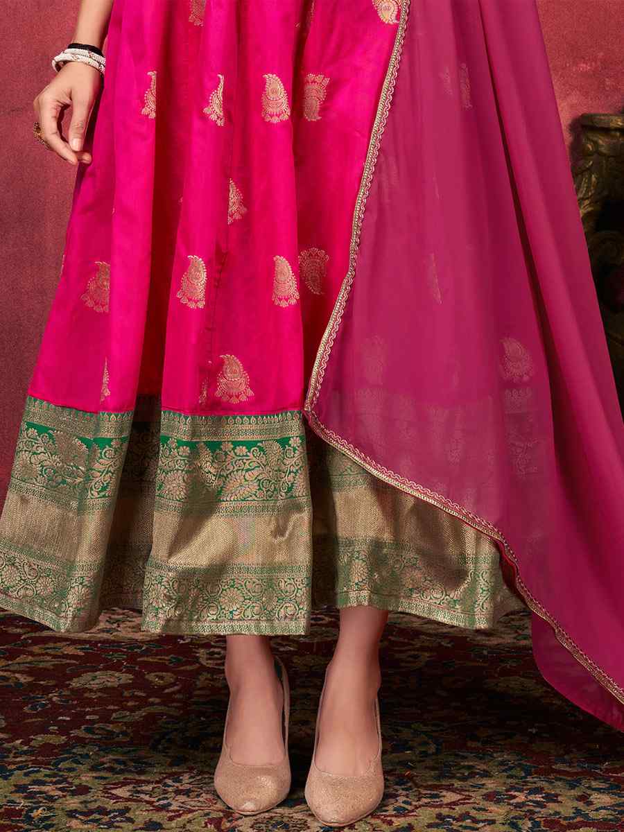 Pink Art Silk Handwoven Festival Anarkali Salwar Kameez