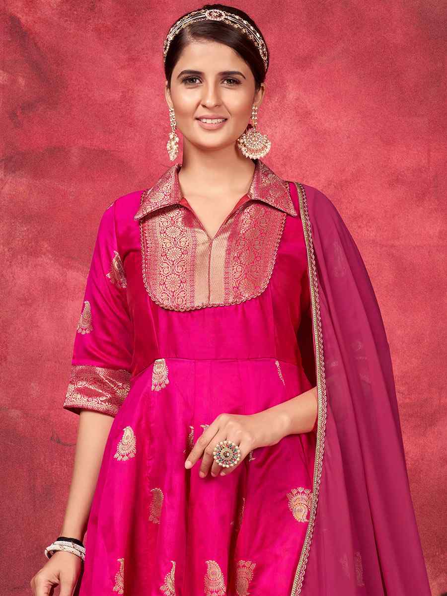 Pink Art Silk Handwoven Festival Anarkali Salwar Kameez