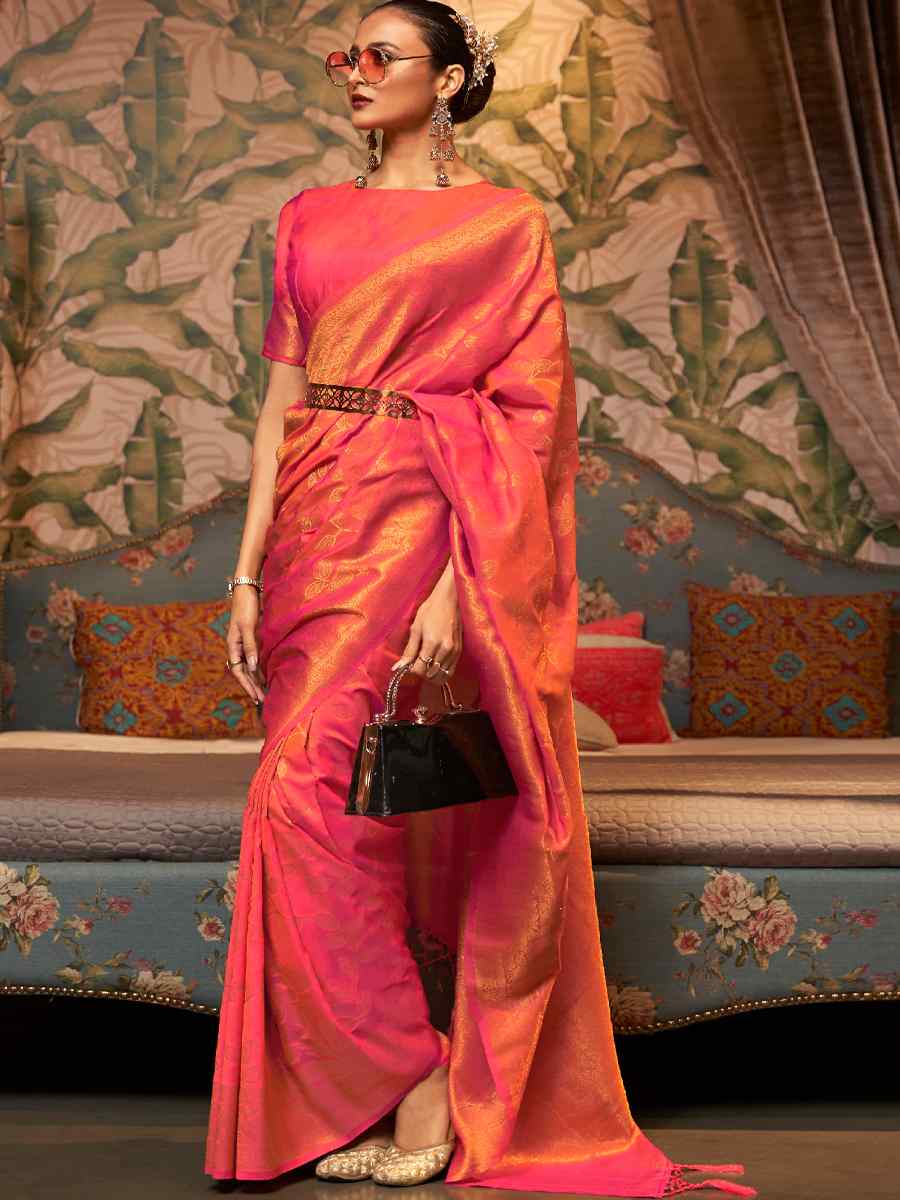 Pink Art Silk Handwoven Festival Party Classic Style Saree
