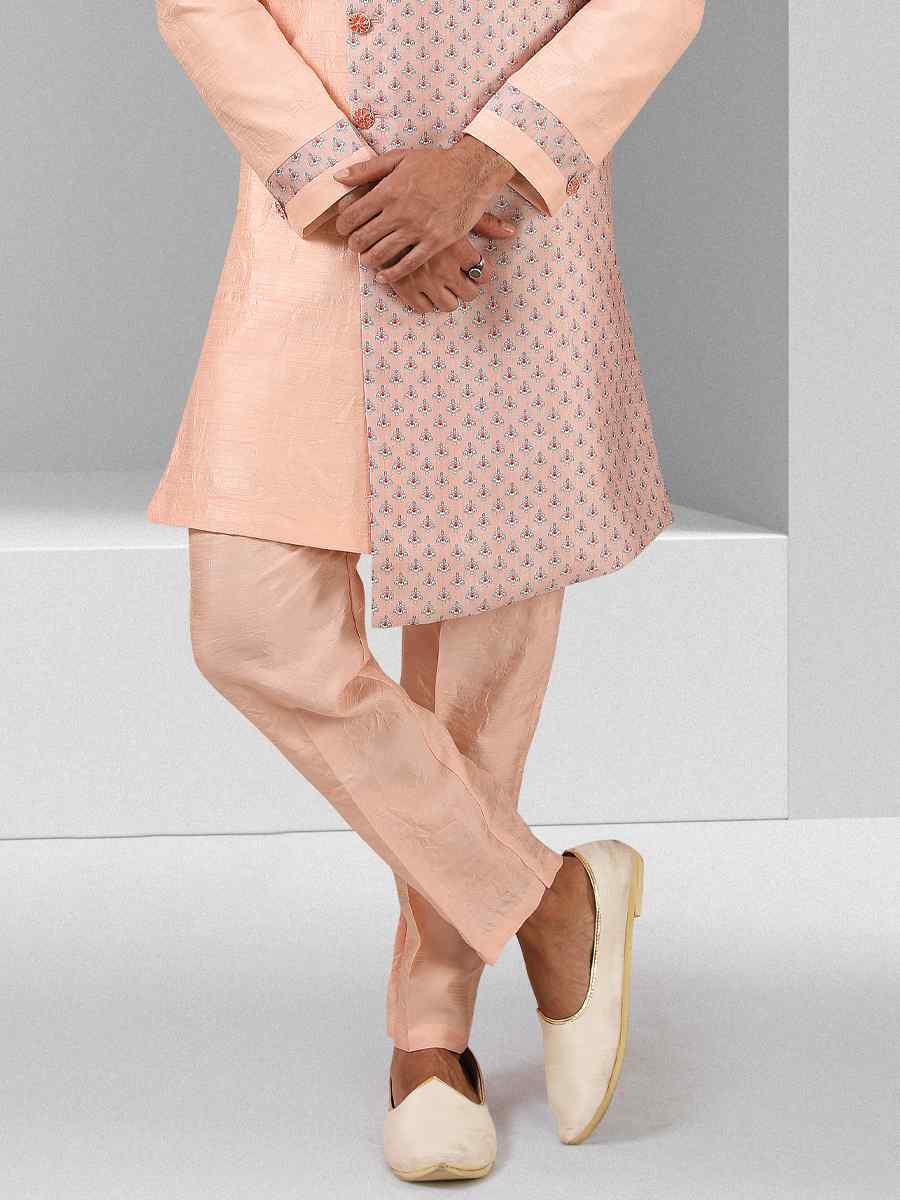 Pink Art Silk Plain Printed Party Wedding Sherwani